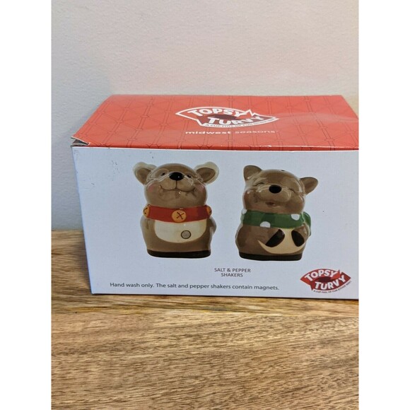NIB Christmas Reindeer Topsy Turvy Salt & Pepper Shakers magnetic Midwest - Picture 3 of 5